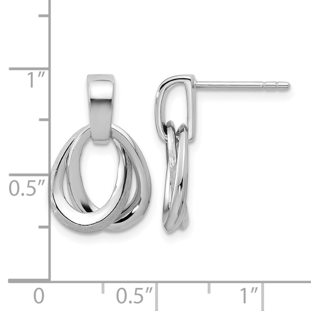 Sterling Silver Ss Rh Plated Polished/Brushed Ovals Dangle Post Earrings