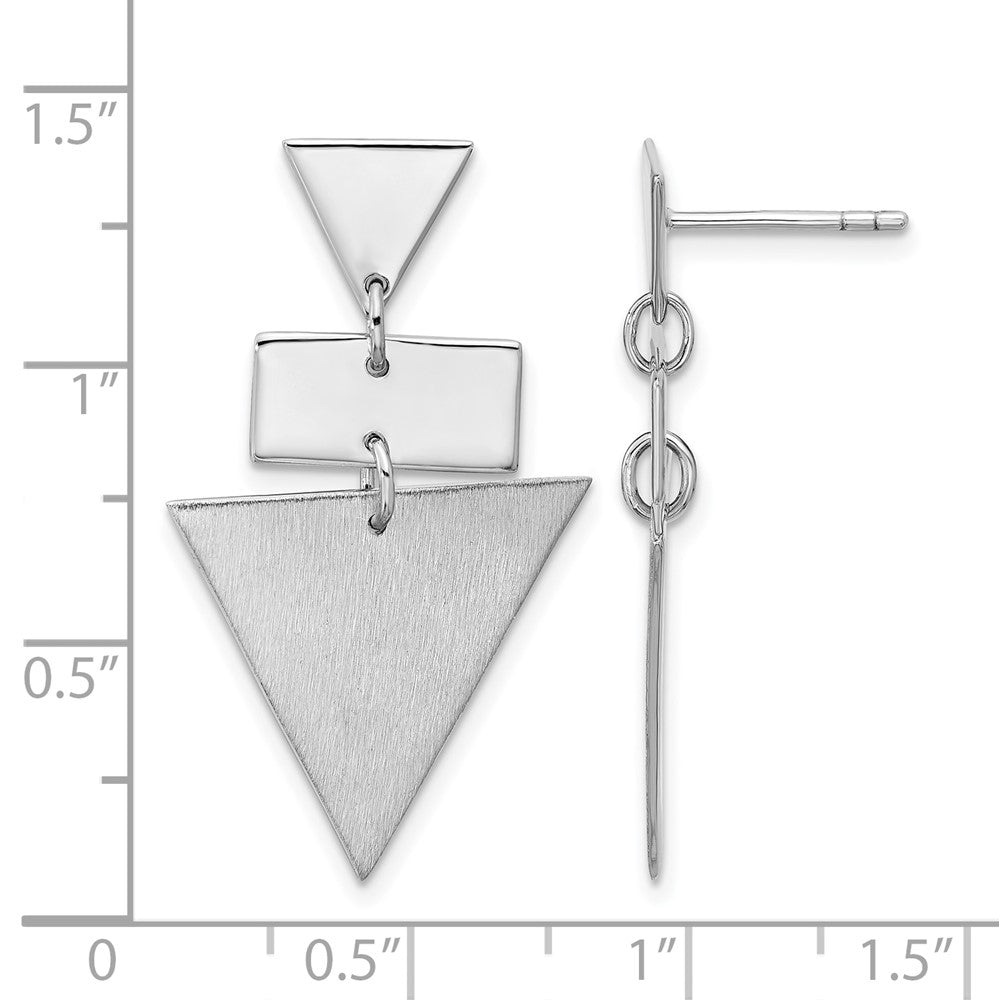Sterling Silver Ss Rh Plated Polish/Brushed Geometric Dangle Post Earrings