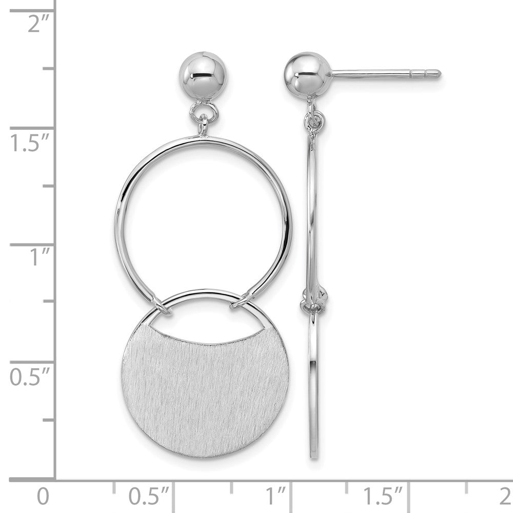 Sterling Silver Ss Rh Plated Polished/Brushed Circles Dangle Post Earrings