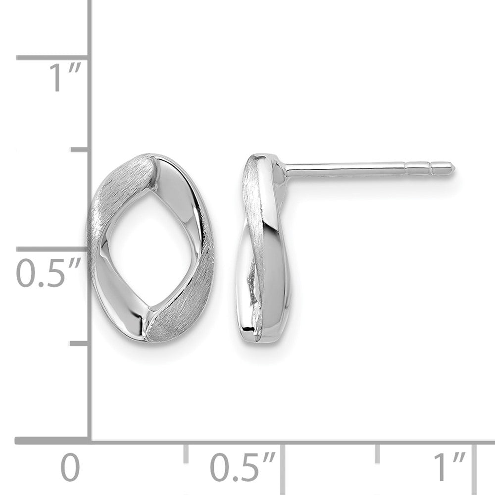 Sterling Silver Rh Plated Polish/Brushed Oval Post Earrings