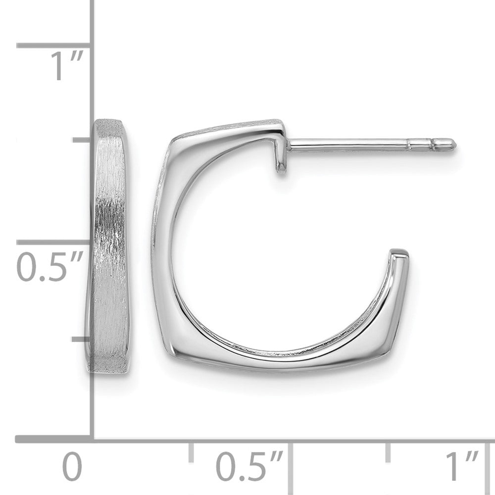 Sterling Silver Ss Rh Plated Polished/Brushed Square J Hoop Post Earrings