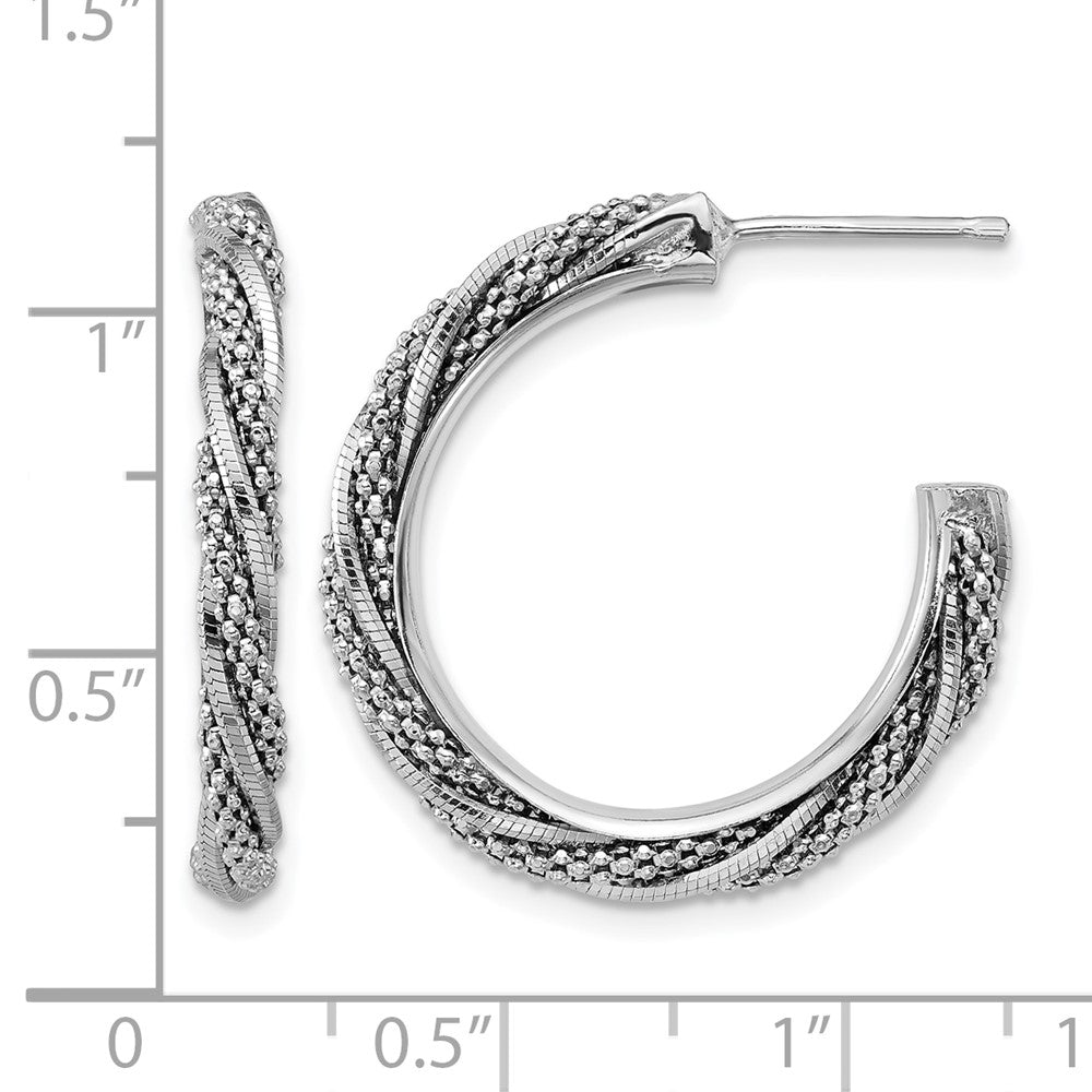 Sterling Silver Ss Rh Plated Polish/Textured Twisted J Hoop Post Earrings
