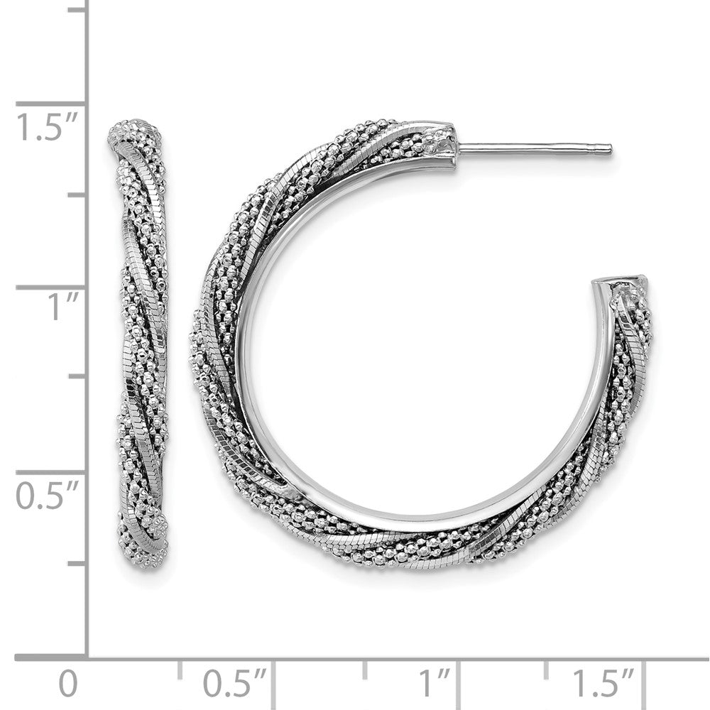Sterling Silver Ss Rh Plated Polish/Textured Twisted J Hoop Post Earrings