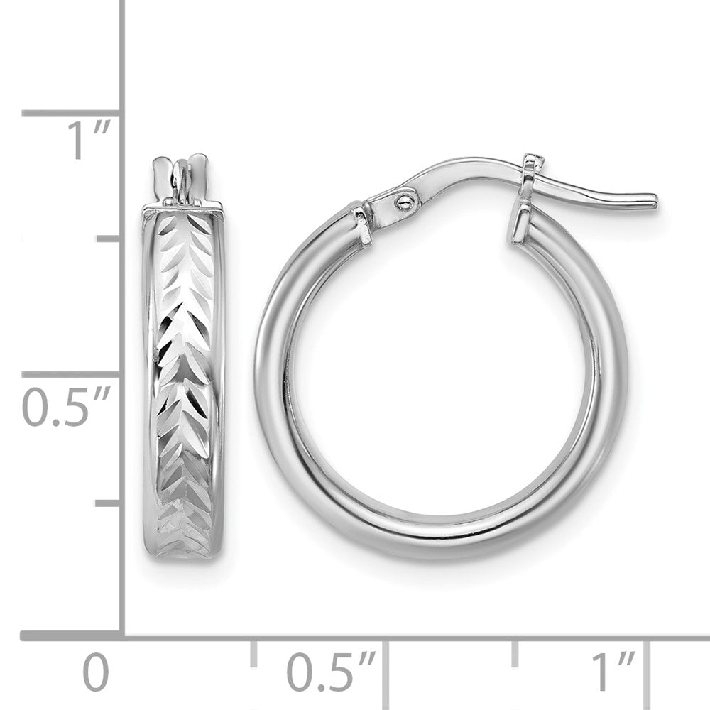 Sterling Silver Rh Plat Polish/Dia Cut Round Hoop Earrings