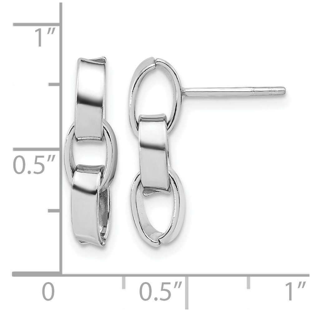 Sterling Silver Rh Plated Polished 3 Link Dangle Post Earrings
