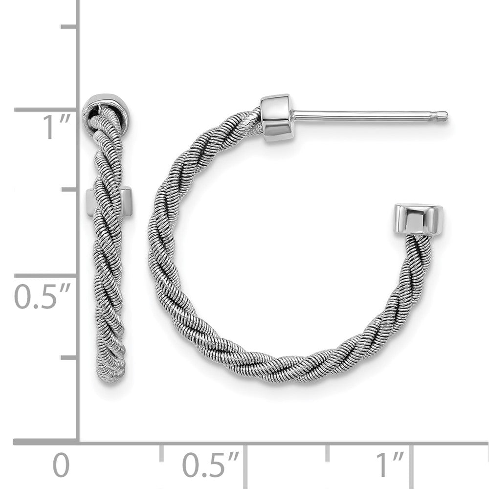 Sterling Silver Ss Rh Pltd Polished And Twisted 22mm Post J Hoop Earrings