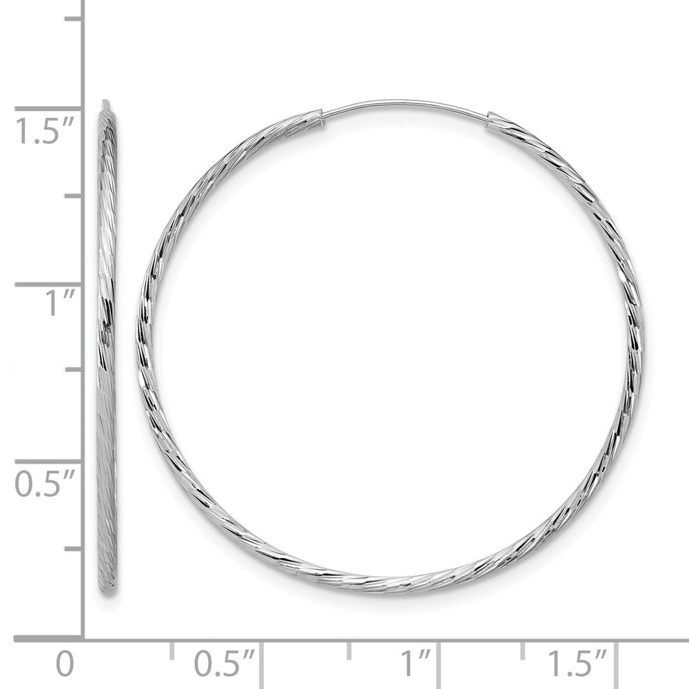 Sterling Silver Ss Rh Plated Diamond Cut 1.25mm Endless Hoop Earrings