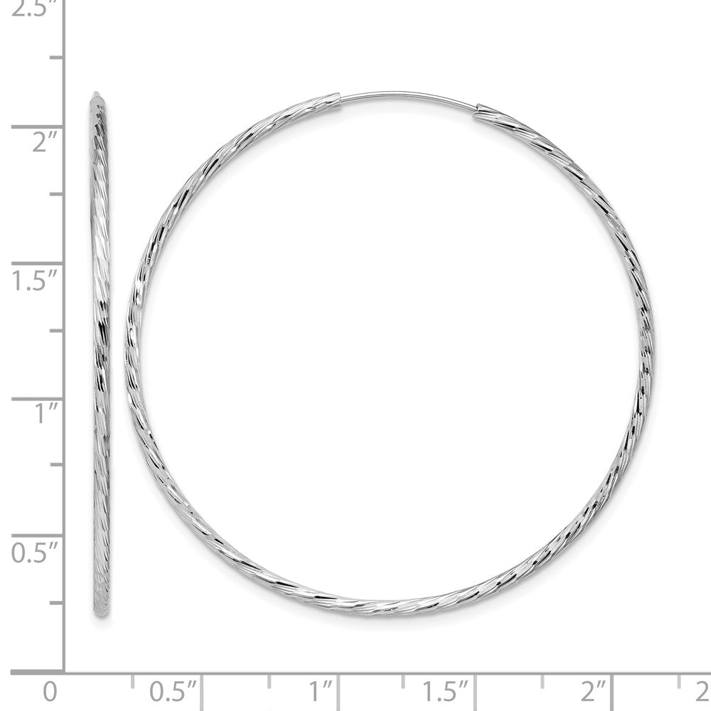 Sterling Silver Ss Rh Plated Diamond Cut 1.5mm Endless Hoop Earrings