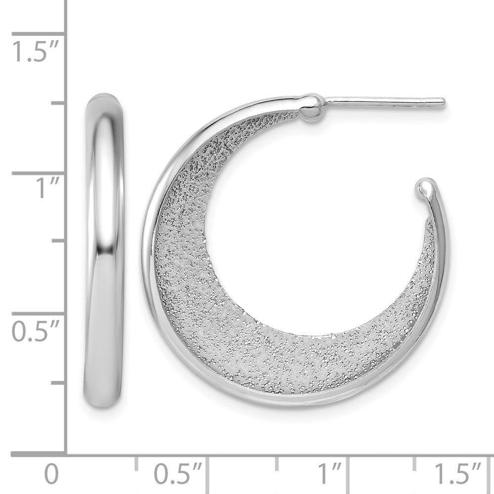 Sterling Silver Ss Rh Plt Radiant Essence Polished/Textured Post J Hoop Earrings