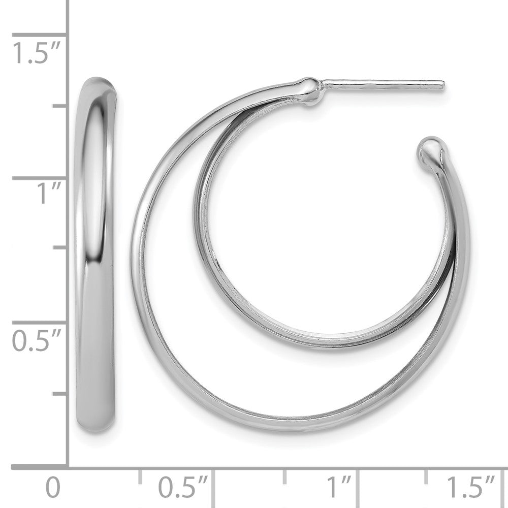 Sterling Silver Ss Rh Plated Polished 31.5mm Double Post J Hoop Earrings
