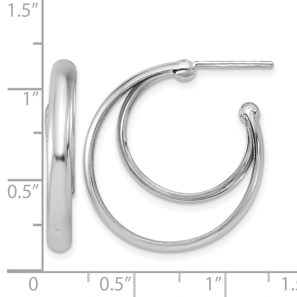 Sterling Silver Ss Rh Plated Polished 26mm Double Post J Hoop Earrings