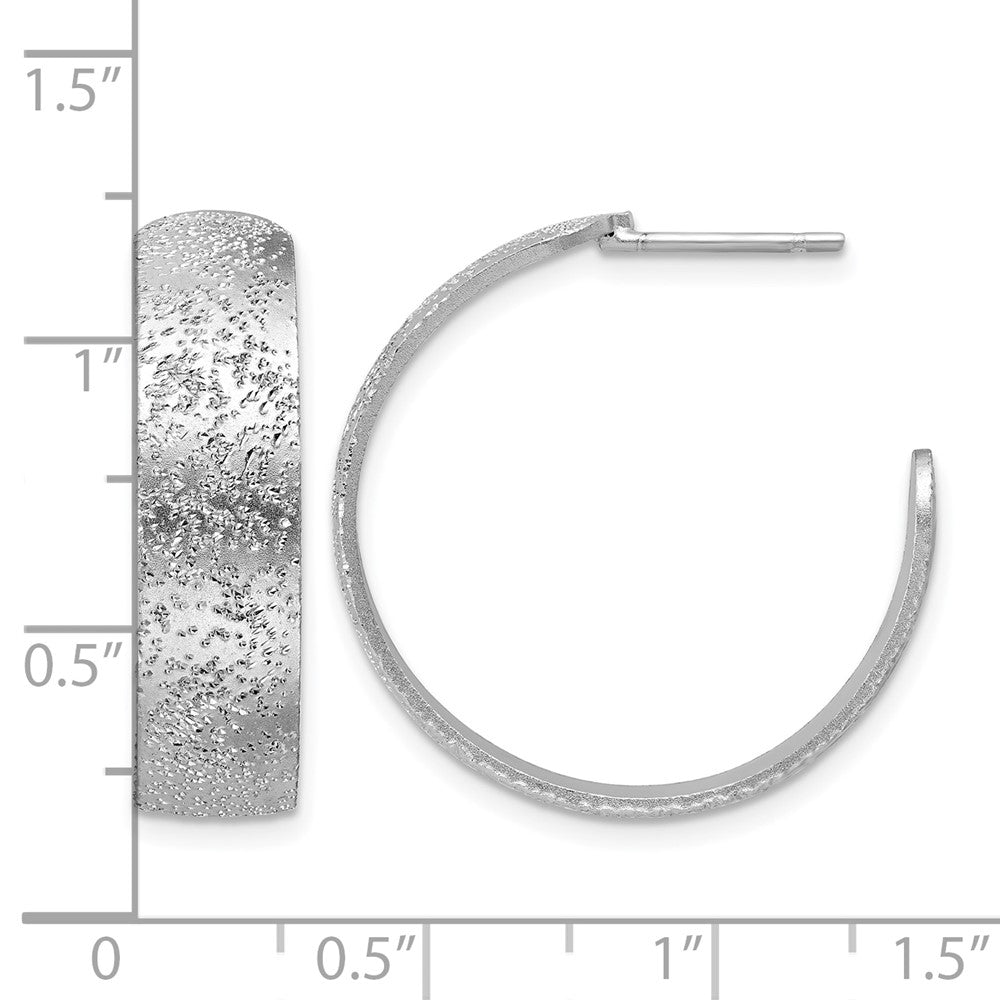 Sterling Silver Ss Rh Plt Radiant Essence Textured 29mm Post J Hoop Earrings