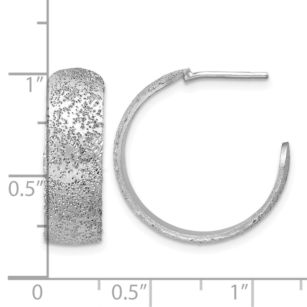 Sterling Silver Ss Rh Plt Radiant Essence Textured 29mm Post J Hoop Earrings
