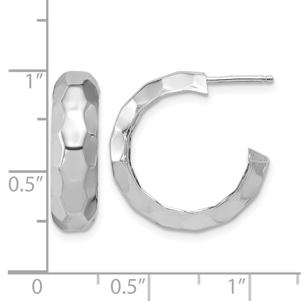 Sterling Silver Rh Plat Polish Textured Post J Hoop Earrings