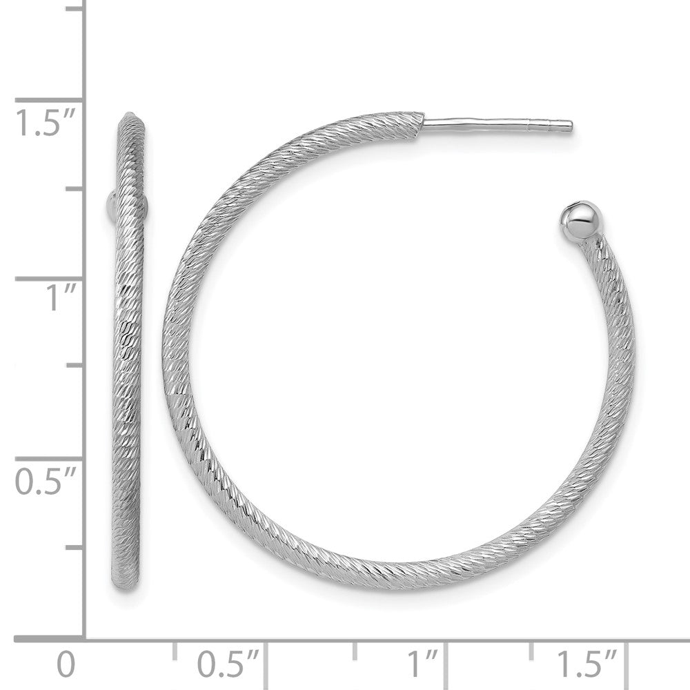 Sterling Silver Ss Rh Plated Diamond Cut 33X2mm Post C Hoop Earrings