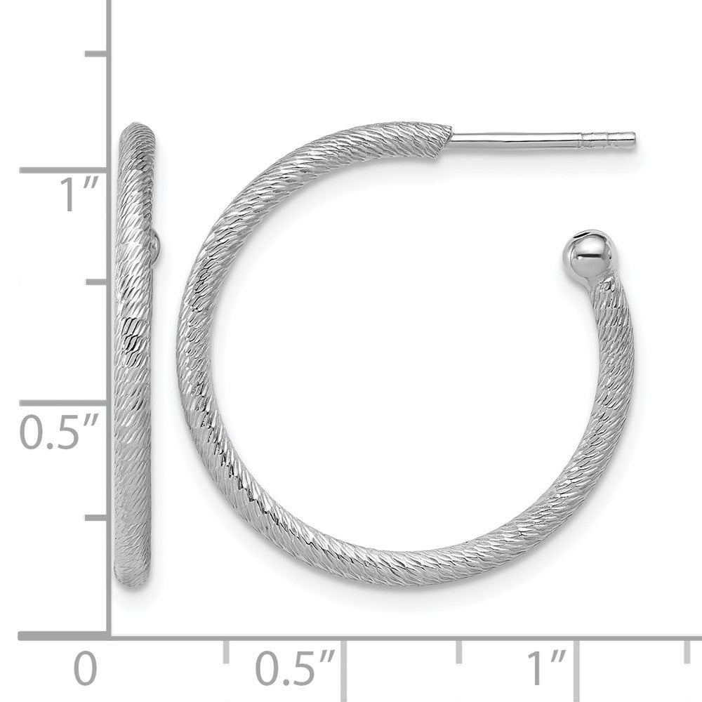 Sterling Silver Ss Rh Plated Diamond Cut 25X2mm Post C Hoop Earrings