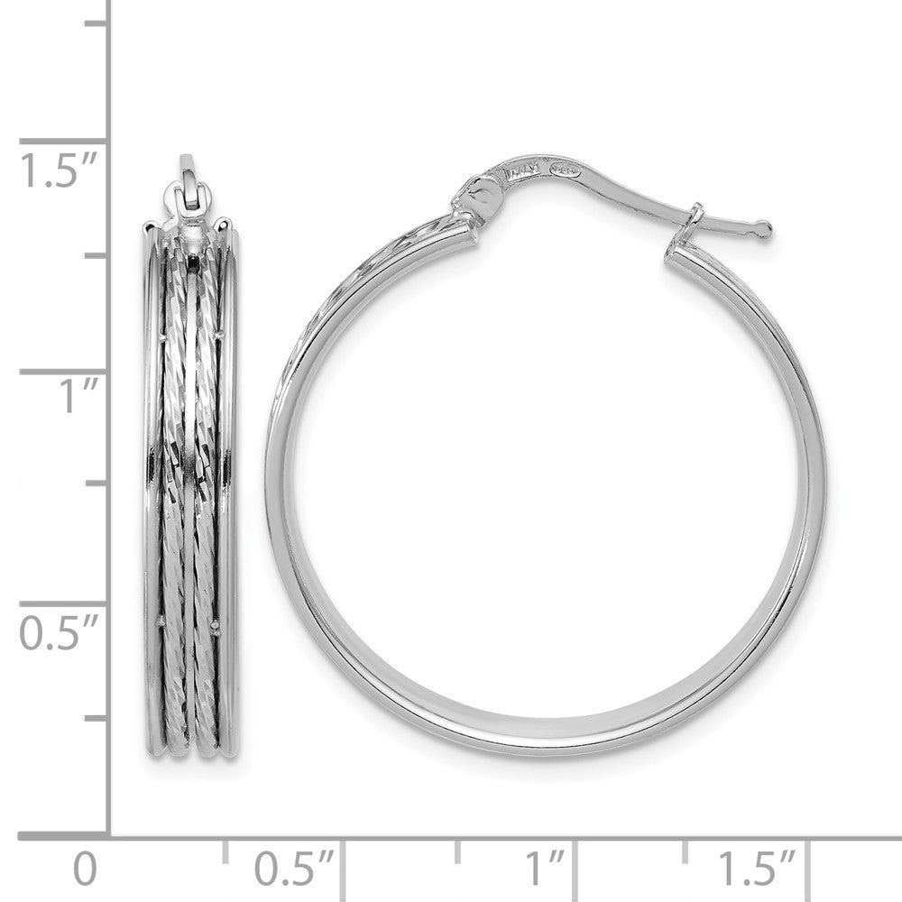 Sterling Silver Ss Rh Plated Polished And D/C 31X5mm Round Hoop Earrings