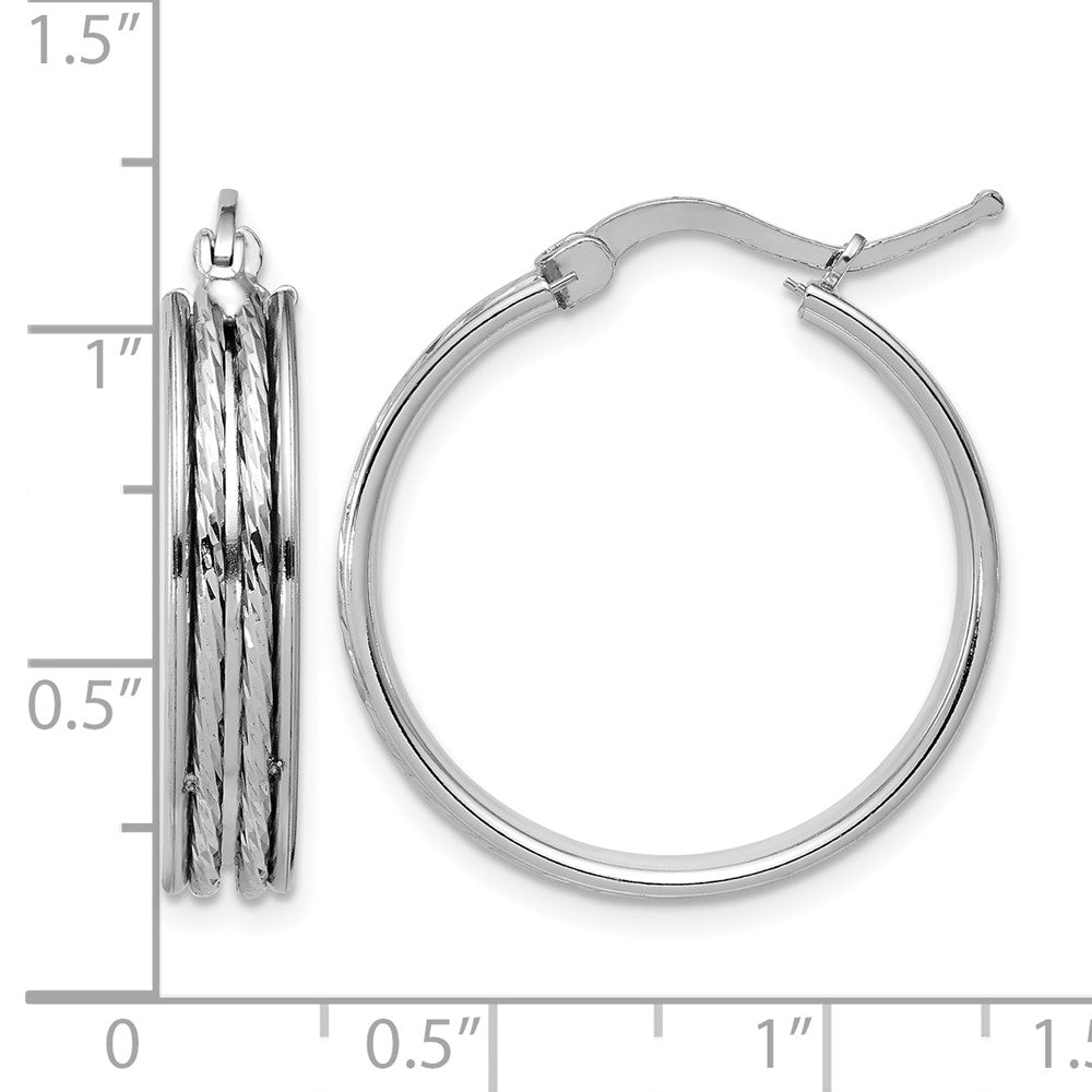 Sterling Silver Ss Rh Plated Polished And D/C 25X5mm Round Hoop Earrings