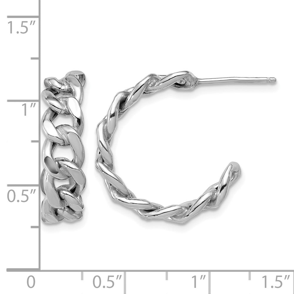 Sterling Silver Ss Rh Pltd Polished 24X6.5mm Curb Link Post C Hoop Earrings