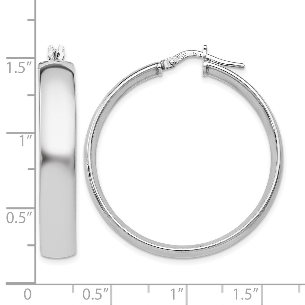 Sterling Silver Rh Plated Polished Hinged Hoop Earrings