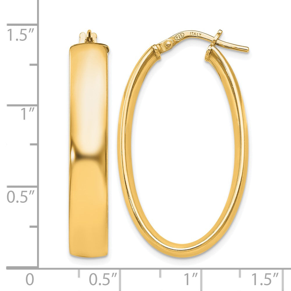 Sterling Silver Gold Tone Polished Oval Hinged Hoop Earrings