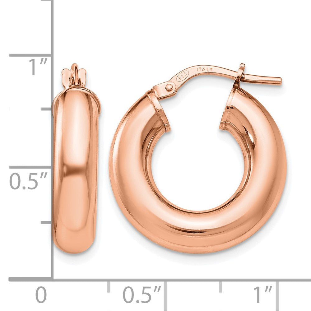 Sterling Silver Rose Tone Polished Hoop Earrings