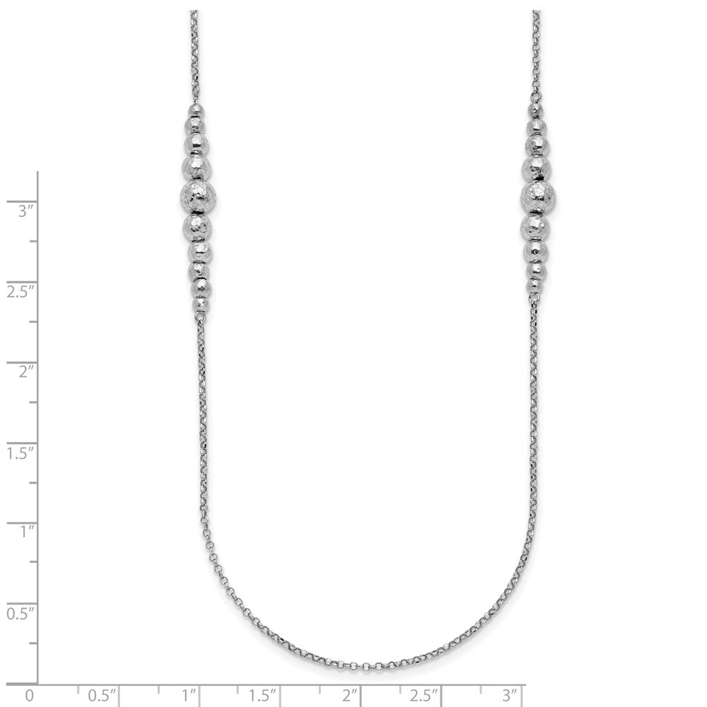 Sterling Silver Rhodium Plated Polished Hammered Bead Necklace