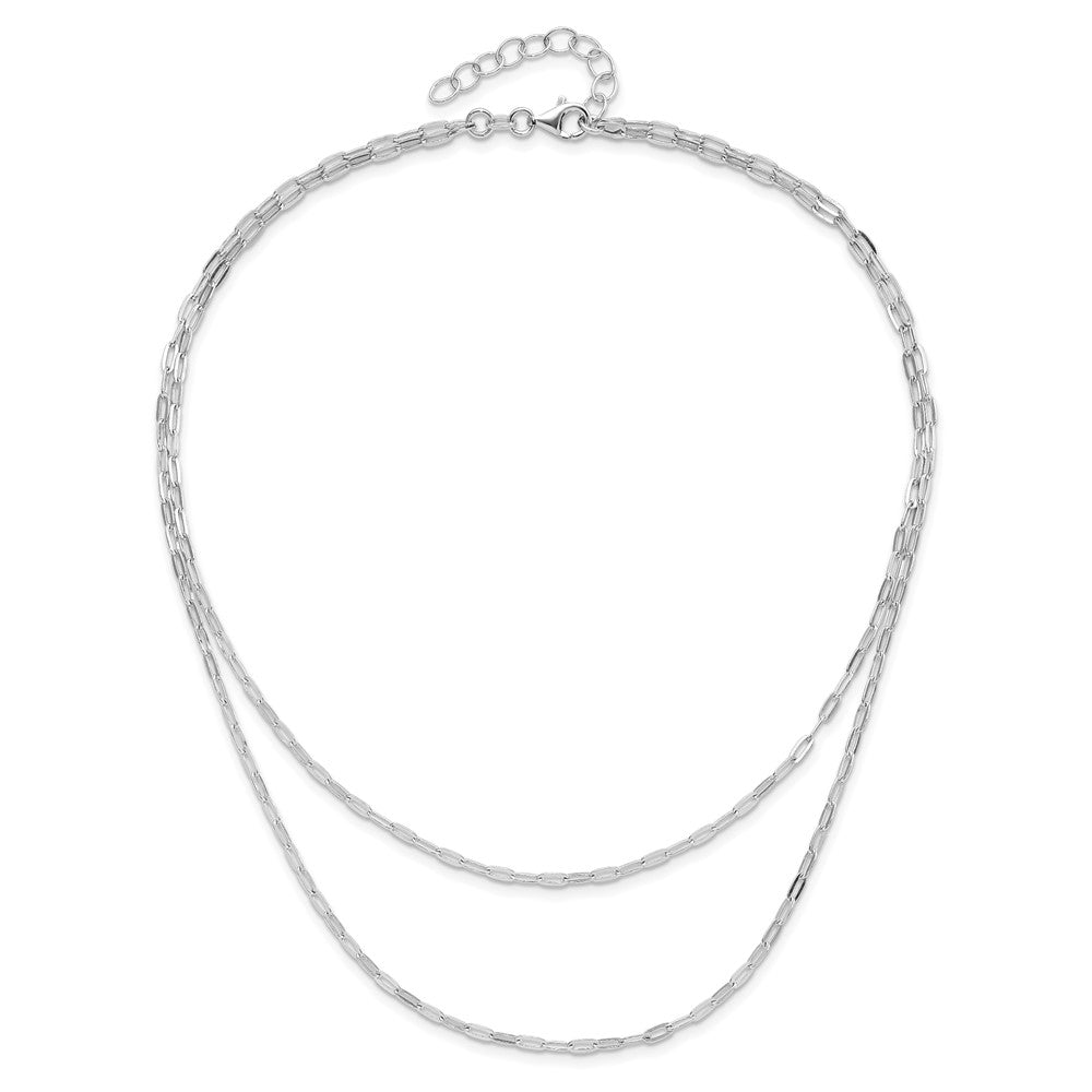 Sterling Silver Rhodium Plated Multi Strand W/ 2In Ext. Necklace