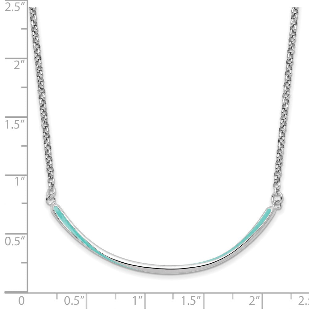Sterling Silver Rhodium Pl Aqua Enameled 1.5In Ext. Necklace