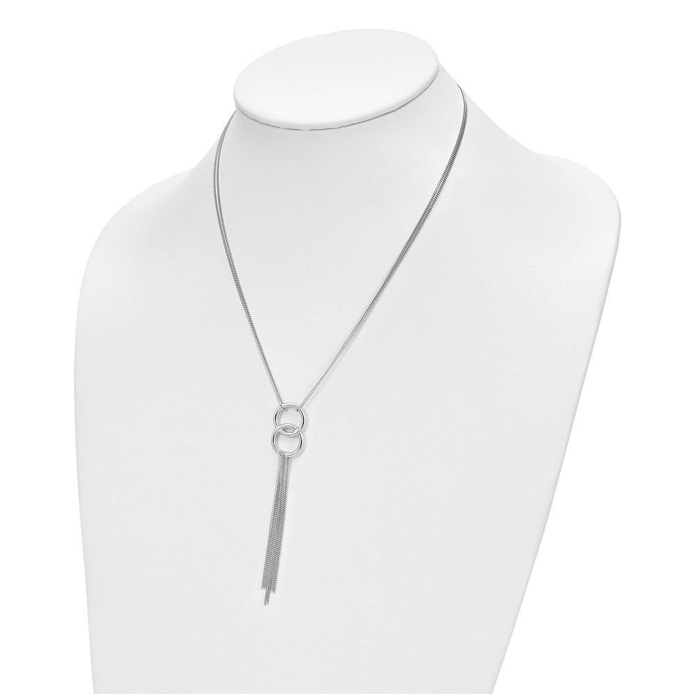 Sterling Silver Rhod Pl Multi Strand Tassel W/ 2In Ext Necklace