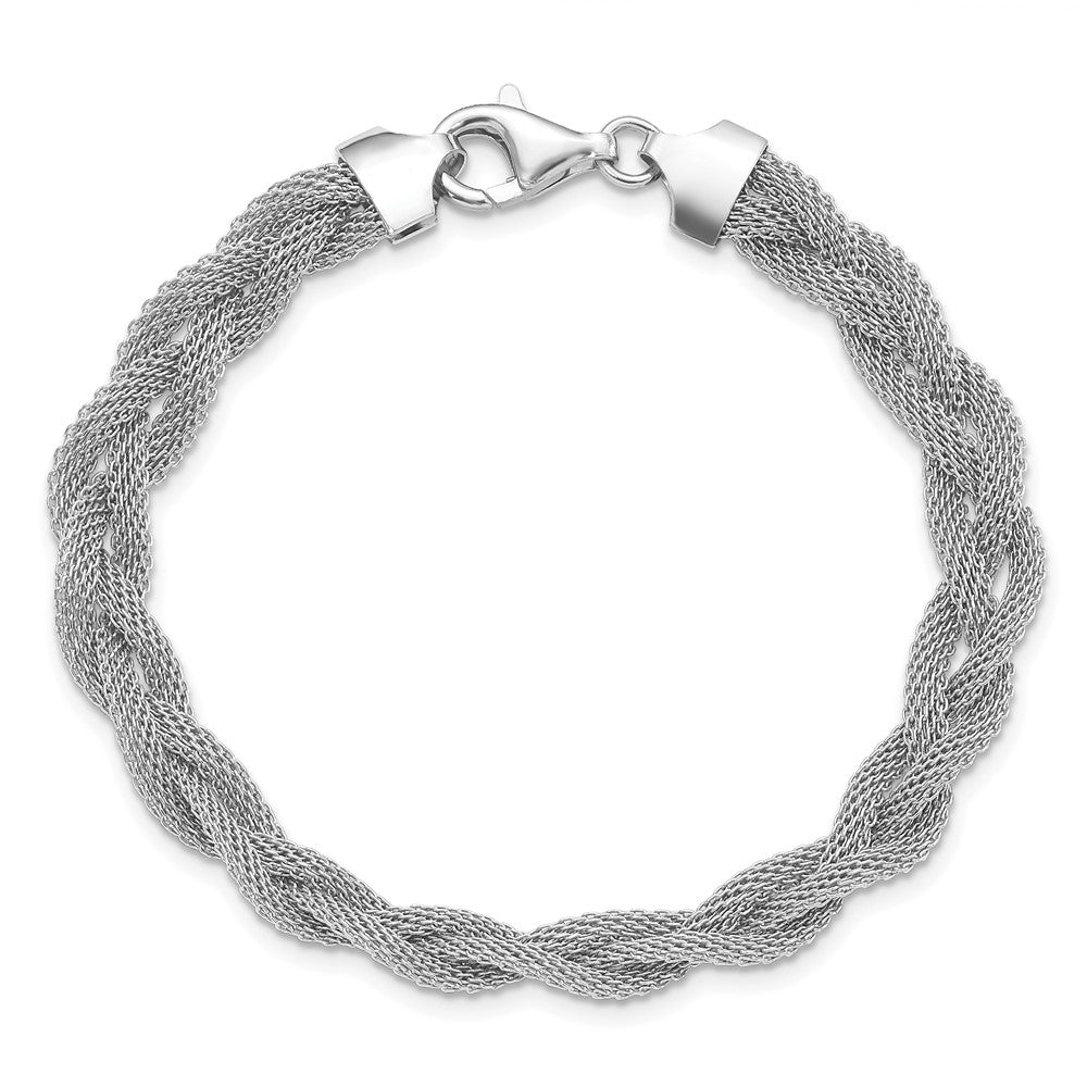 Sterling Silver Rhodium Plated Braided Polished Bracelet