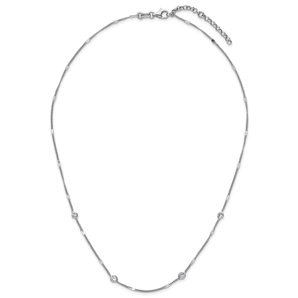 Sterling Silver Rhodium Plated Cz W/ 2In Ext. Necklace
