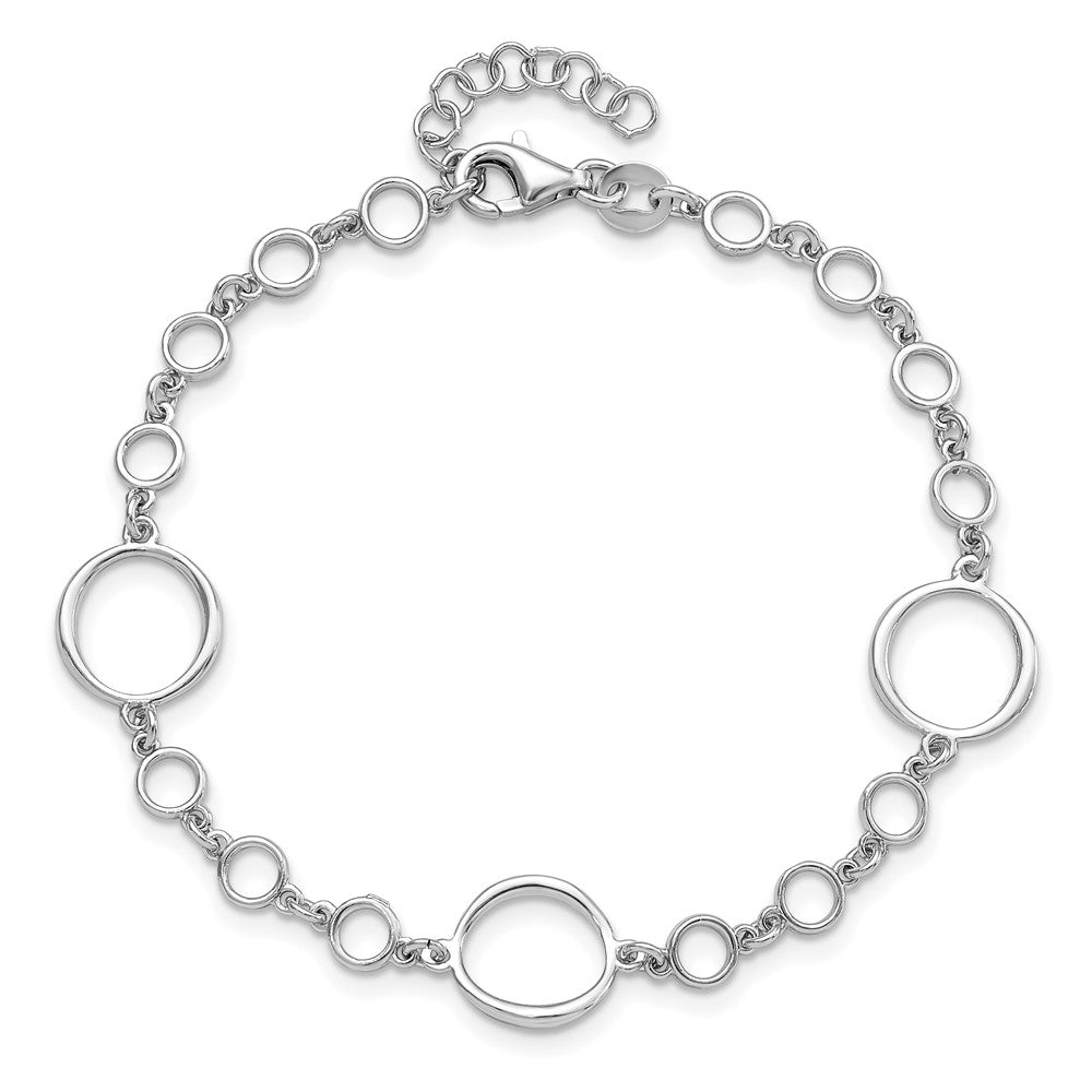 Sterling Silver Rhodium Plated Polished Link W/ 1In Ext. Bracelet