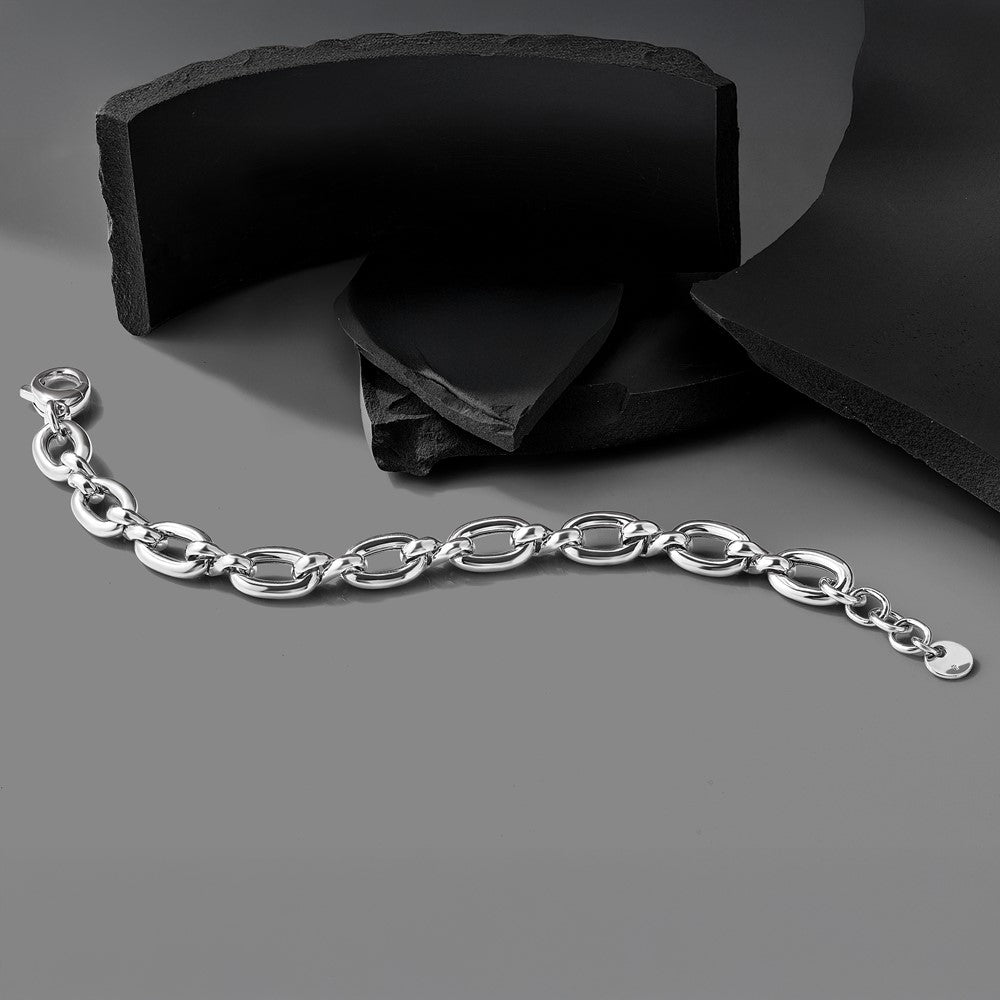 Sterling Silver Rh Plate Polished With .75In Ext. Link Bracelet