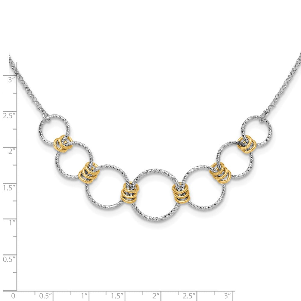 Sterling Silver Rh/Gold Plt Dia. Cut Circles With 2In Ext Necklace