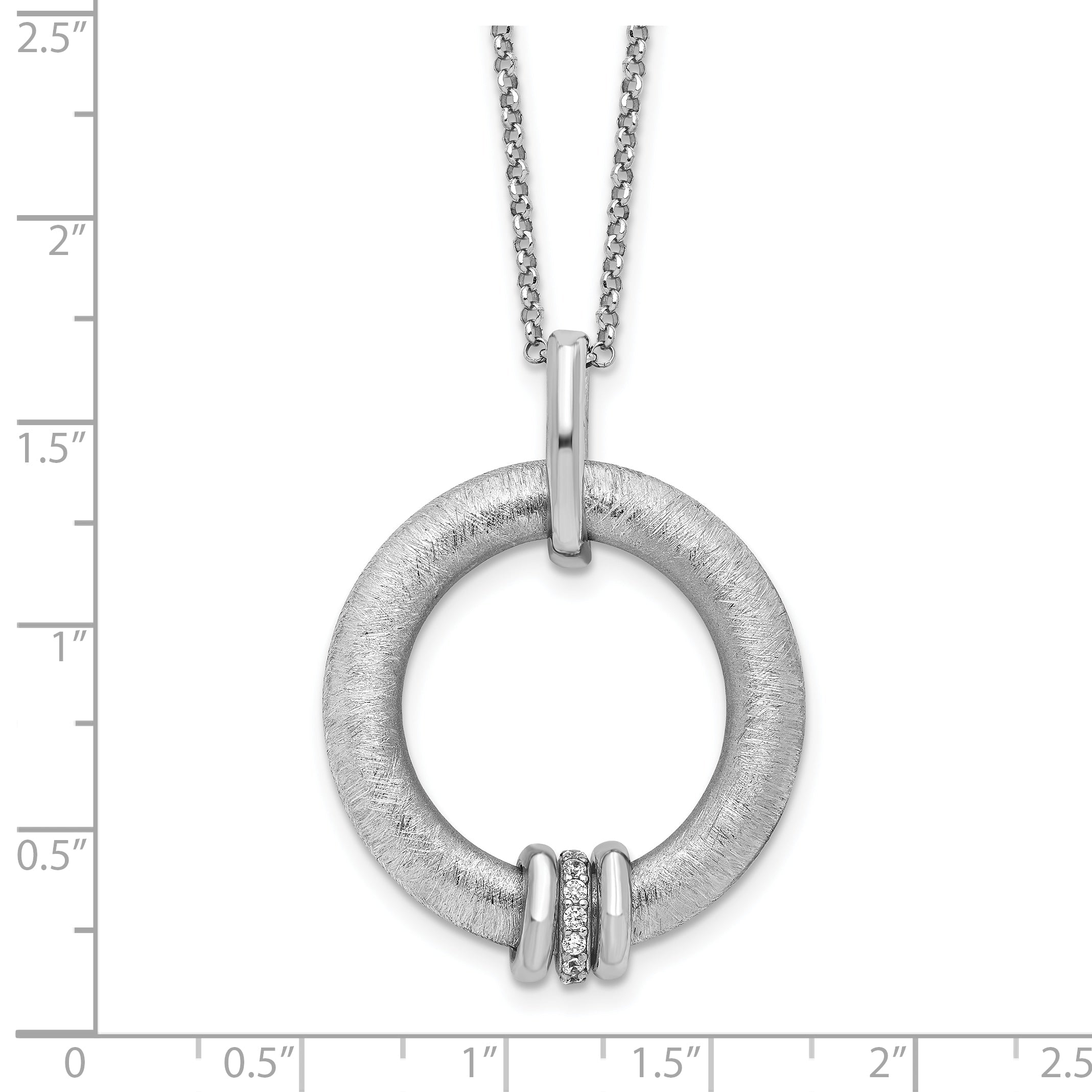 Sterling Silver Rh Plt Polished And Brushed Cz 2In. Ext Necklace