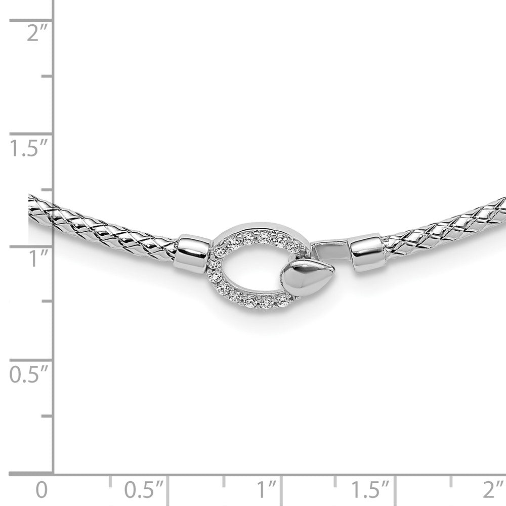 Sterling Silver Rh Plated Cz Polished Braid With 2In. Ext Necklace