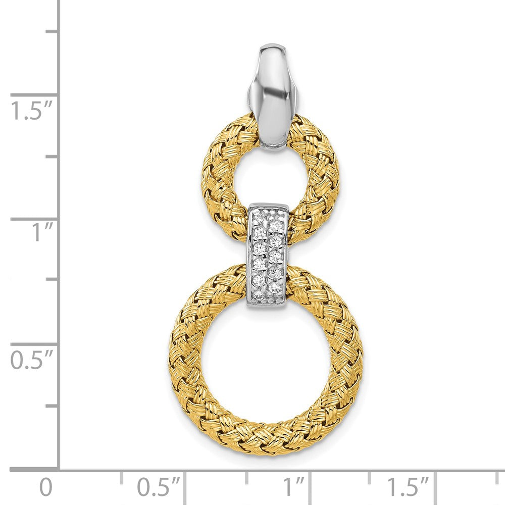 Sterling Silver Rh Plat And Gold Plated Cz Woven Circles Pendant