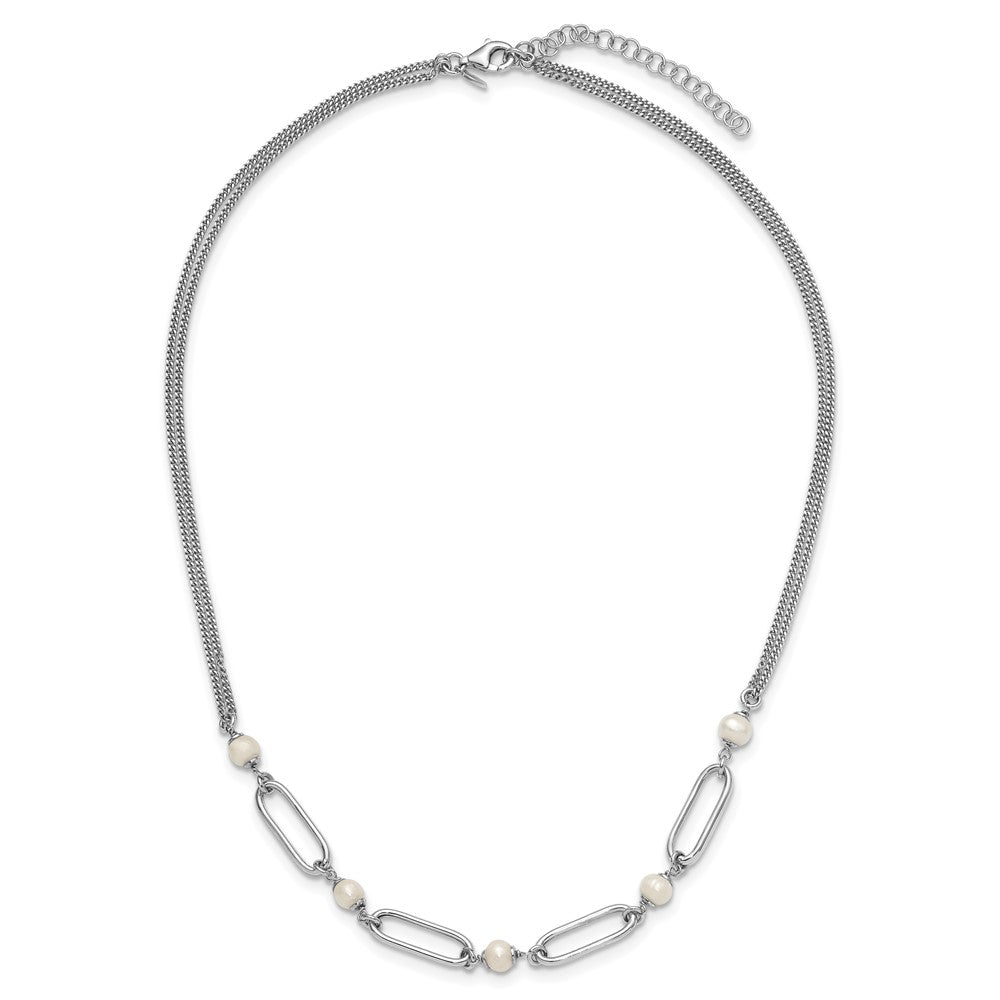 Sterling Silver Rh Plated Polished Fwc Pearls 2In Ext. Necklace