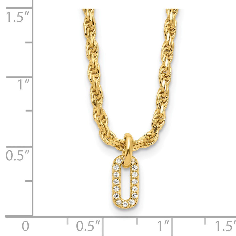 Gold Plated Sterling Silver Plt Polished Cz Pendant 1.5In Ext. Necklace