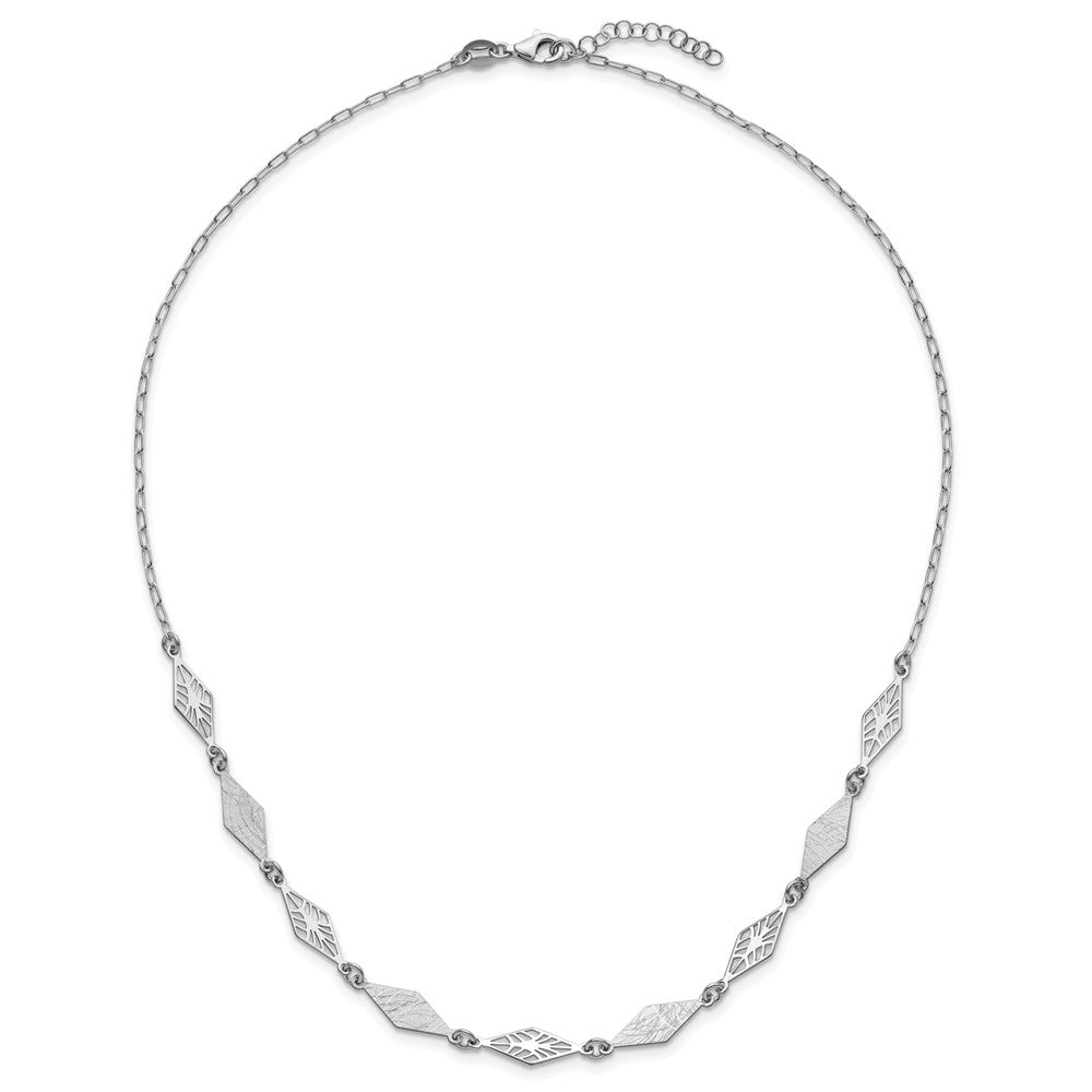 Sterling Silver Ss Rh Plated Polished And Scratch Finish With 1In Ext. Necklace