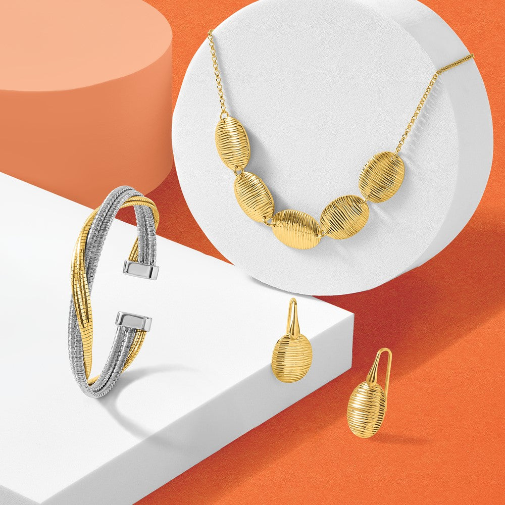 Sterling Silver Gold Tone Textured Ovals W/ 2In Ext. Necklace