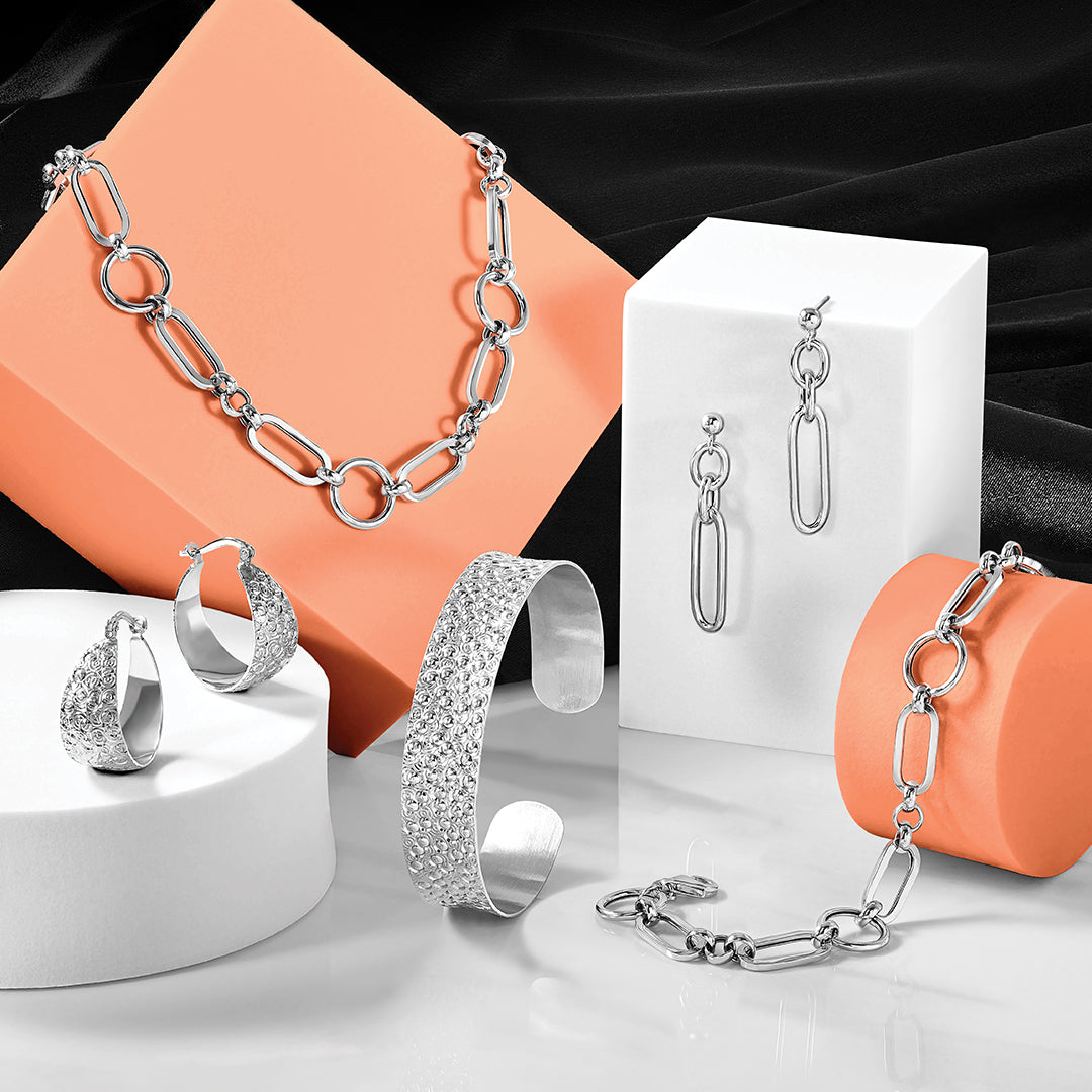 Sterling Silver Rhodium Plated Textured Bangle