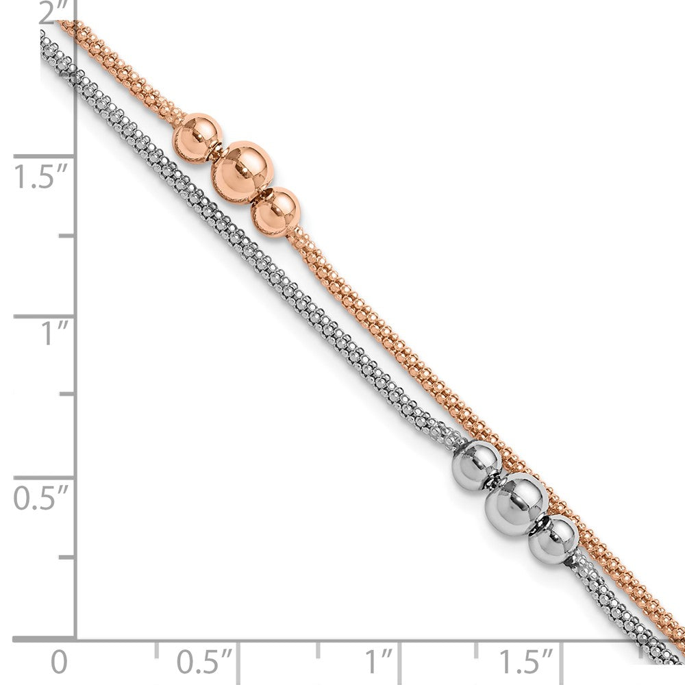 Sterling Silver Rhodium And Rose Tone 1In Ext. Bracelet