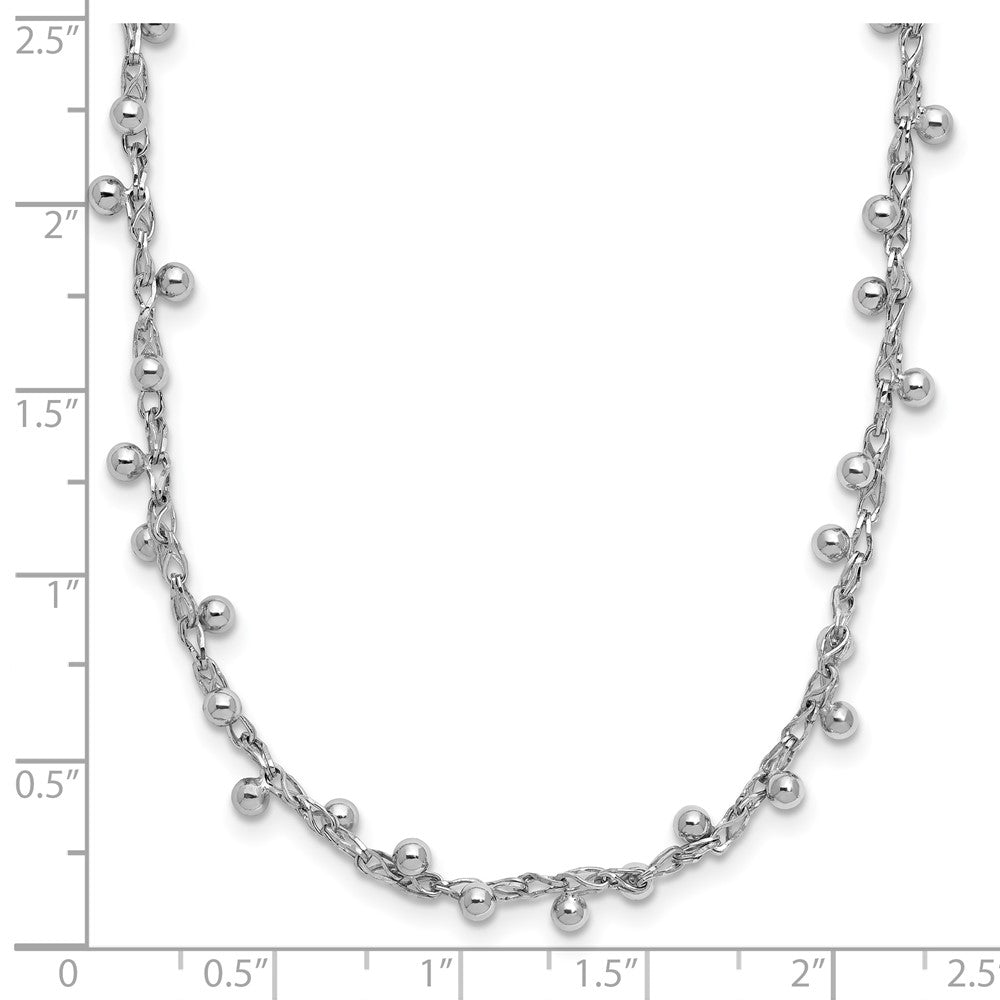 Sterling Silver Rhod Plated Polished Beaded 3In Ext. Necklace