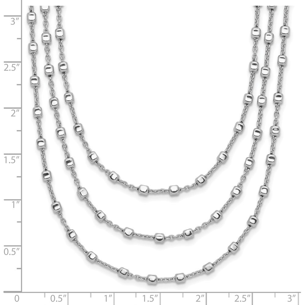 Sterling Silver Rh Plated 3 Strand Beaded 16In 2In Ext. Necklace