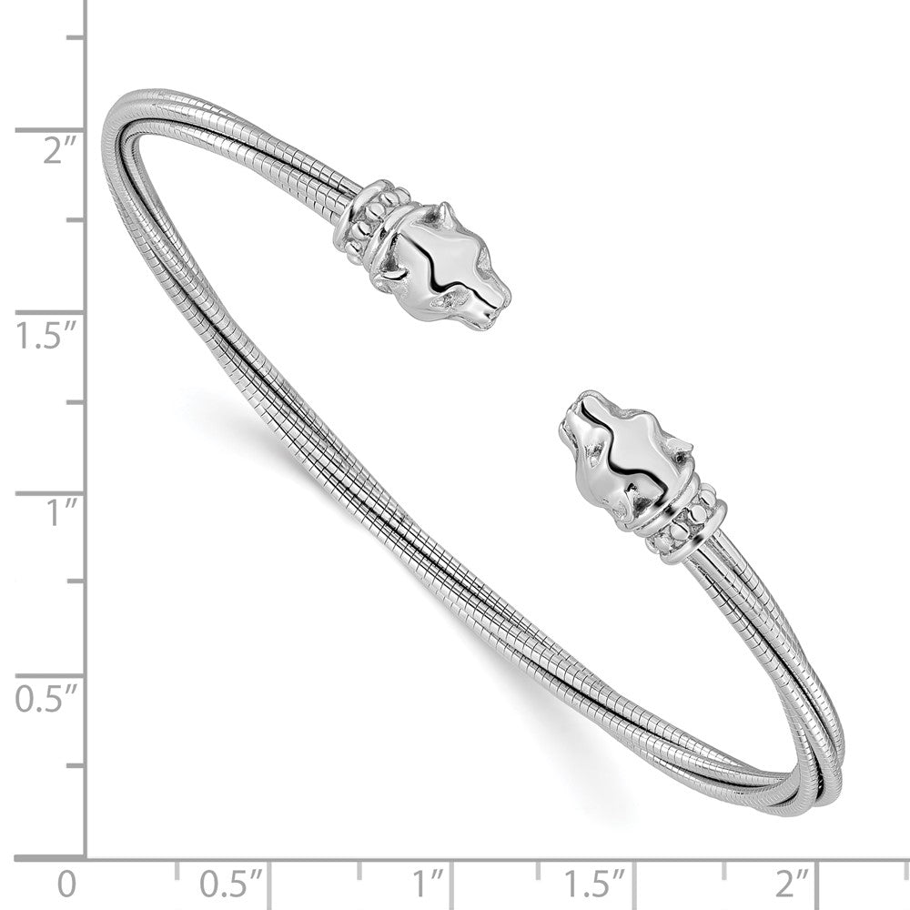 Sterling Silver Rhodium Plated Polished Leopard Head Cuff Bangle