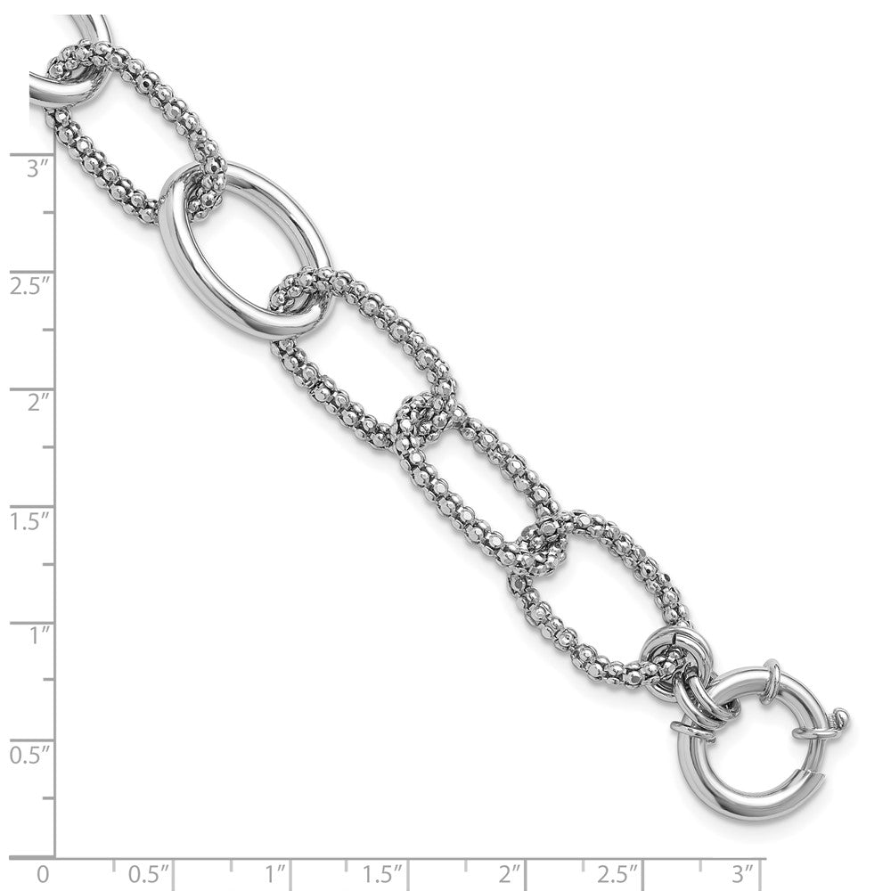 Sterling Silver Rhodium Plated Fancy Link With 1.5In Ext. Bracelet