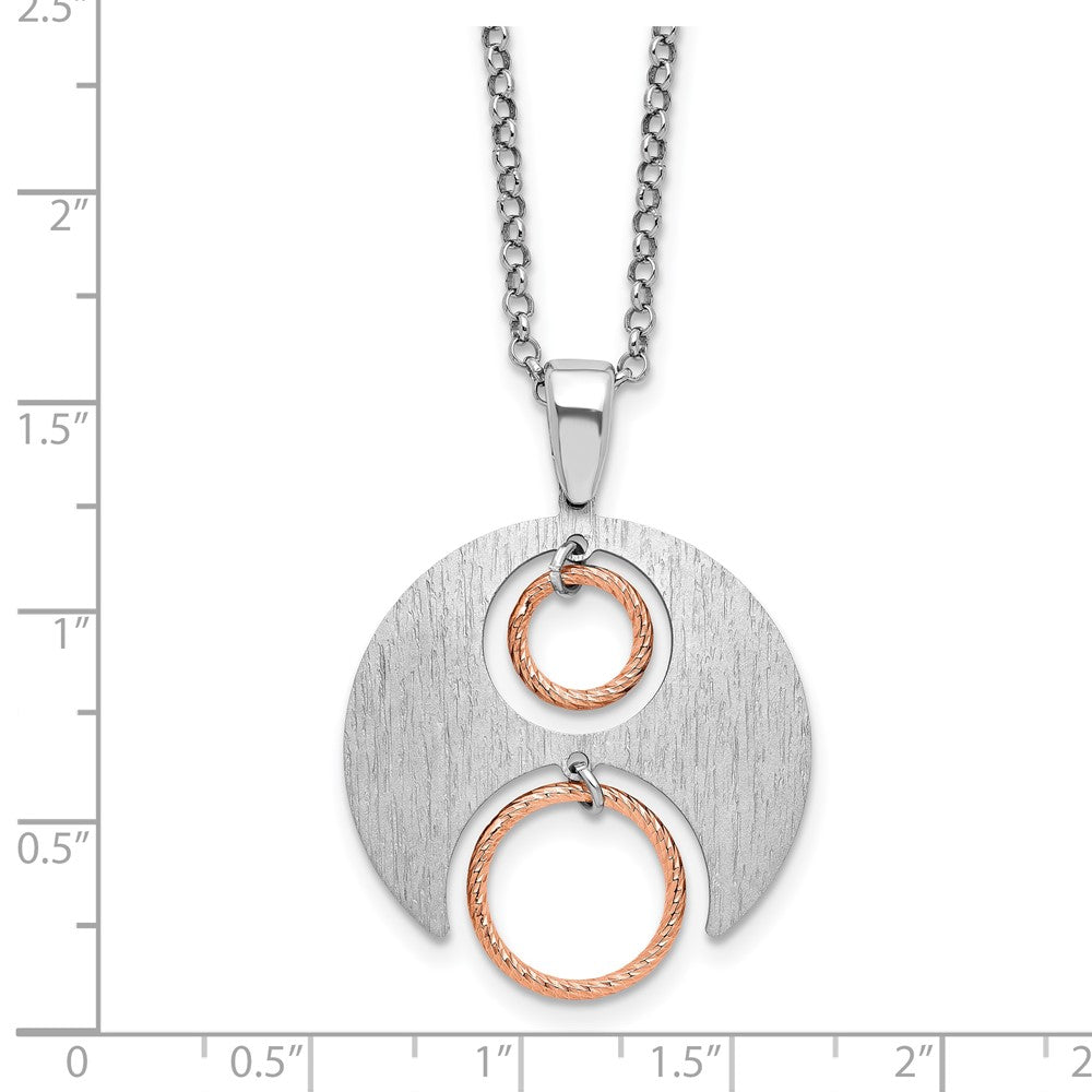 Sterling Silver Rh/Rose Gold Plat Polish/Brush 1In Ext. Necklace