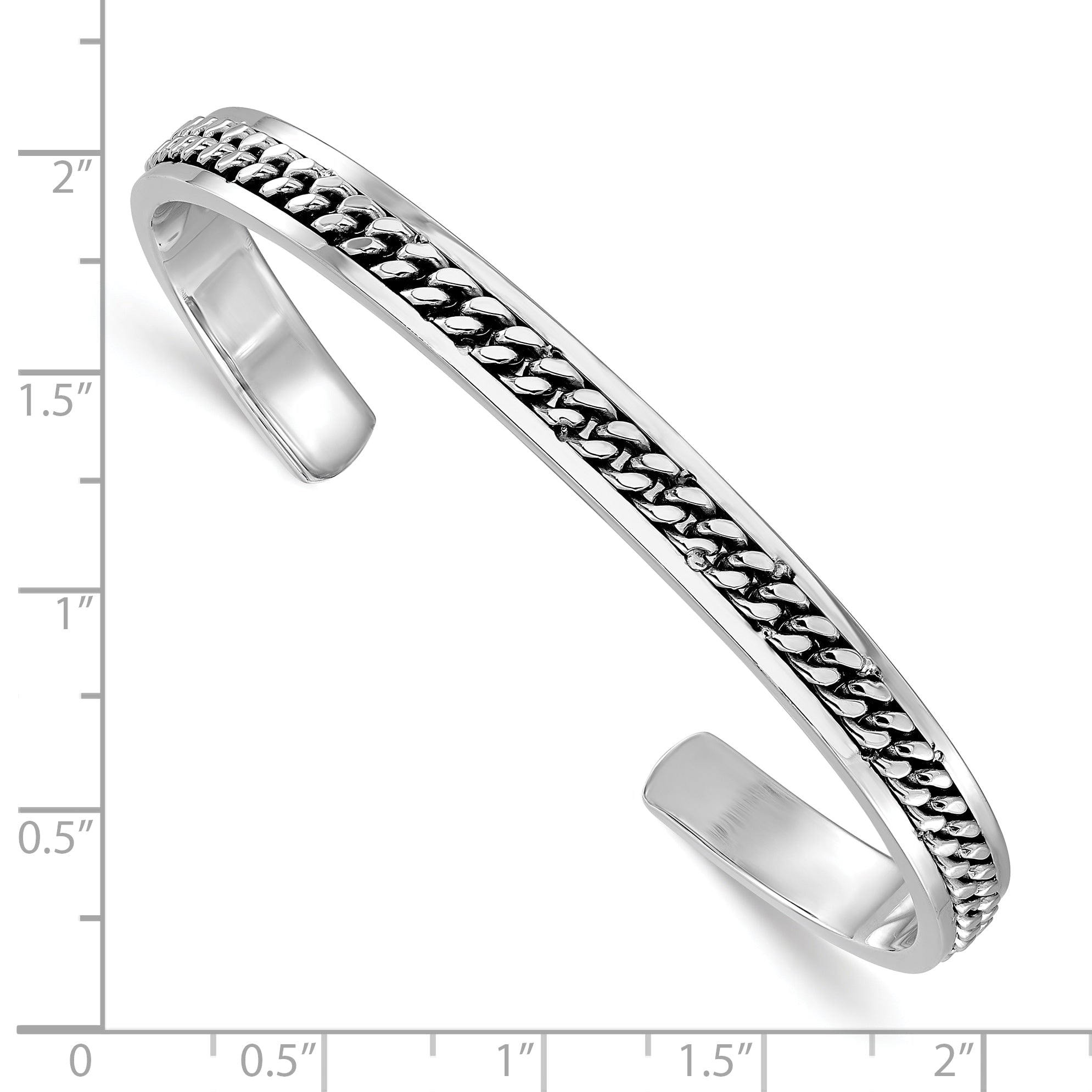 Sterling Silver Rhodium Plated Polished Curb Link Cuff Bangle